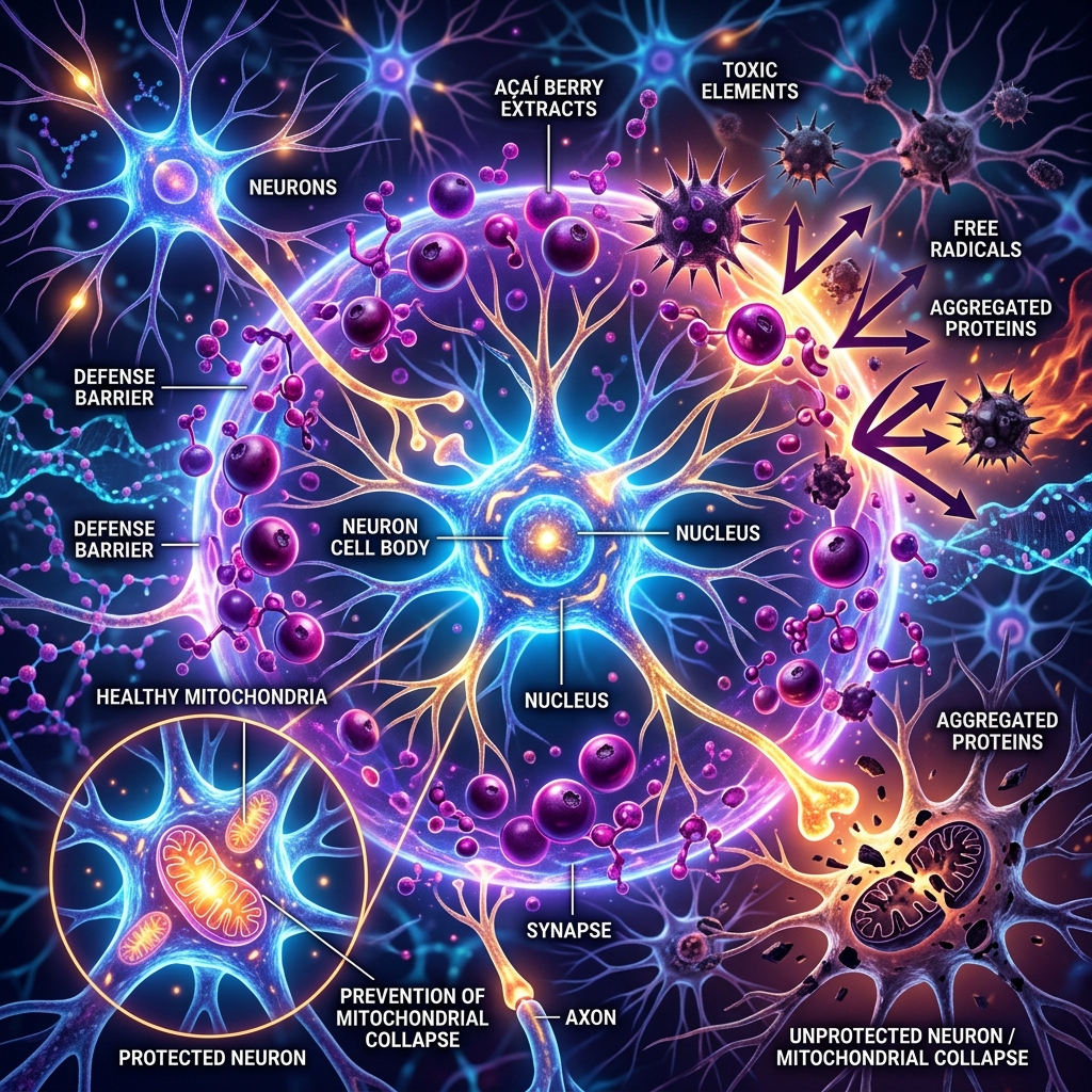 Microscopic view of healthy neurons protected by açaí polyphenols against L-glutamate excitotoxicity